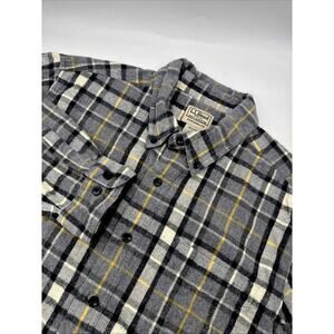 LL Bean Men's 100% Cotton Flannel L/S Work Shirt‎ Black/Gray Plaid • Medium